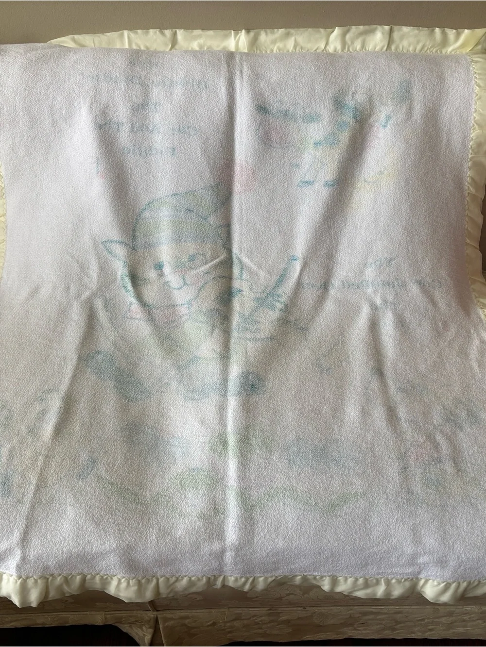Vintage Nursery Rhyme Satin Trim Baby Blanket 44”x36”MCM